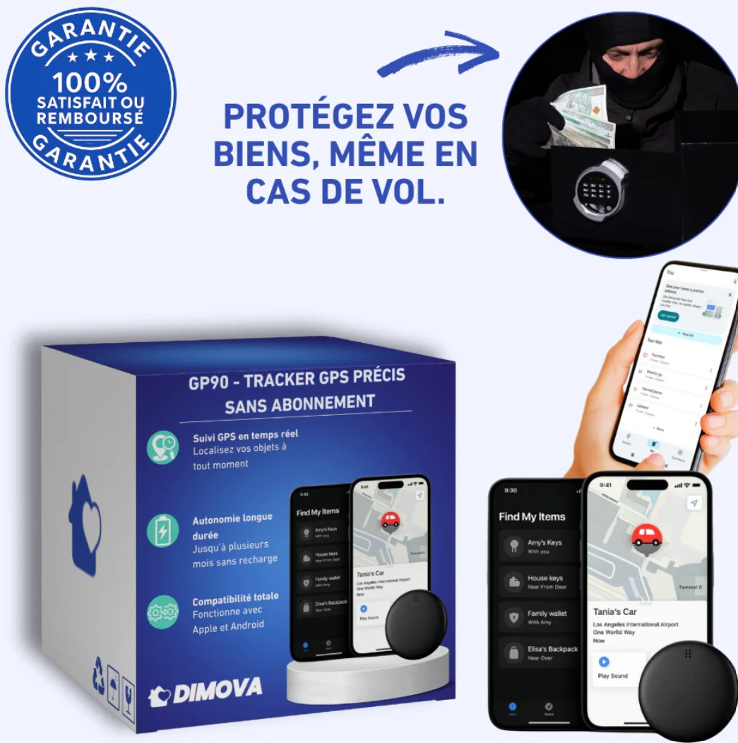 GP90 - Tracker GPS précis sans abonnement (Android/Apple)